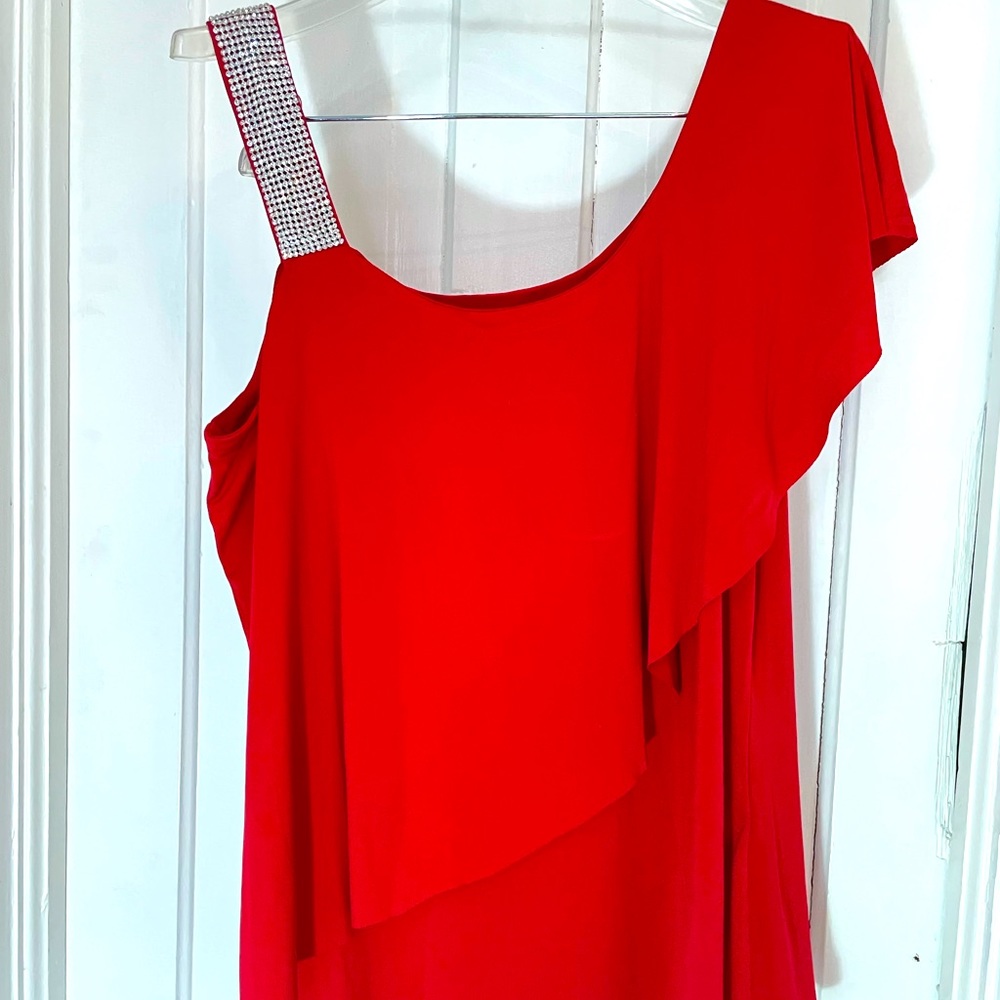 Holiday asymmetrical red blouse
